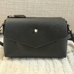 Montblanc SAFFIANO Black Leather Small Double Sartorial Crossbody Bag